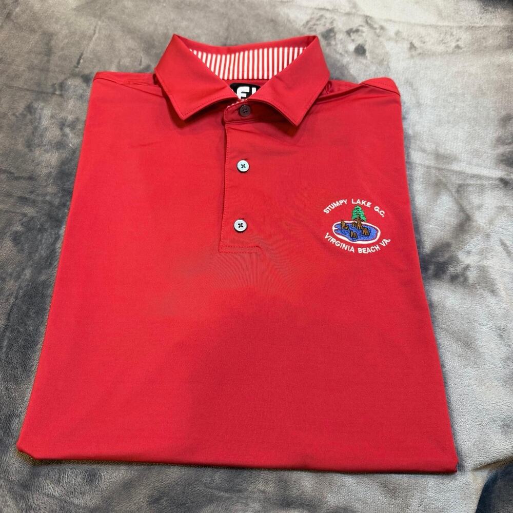 Foot Joy Men L Red Short Sleeve Performance Golf Polo Stumpy Lake Preppy Active